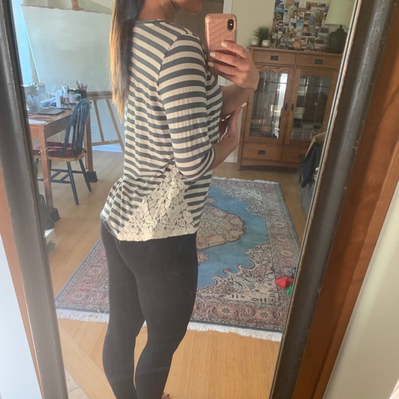 Blue/white striped lace edge top by Yuni L.A. - Picture 4 of 5